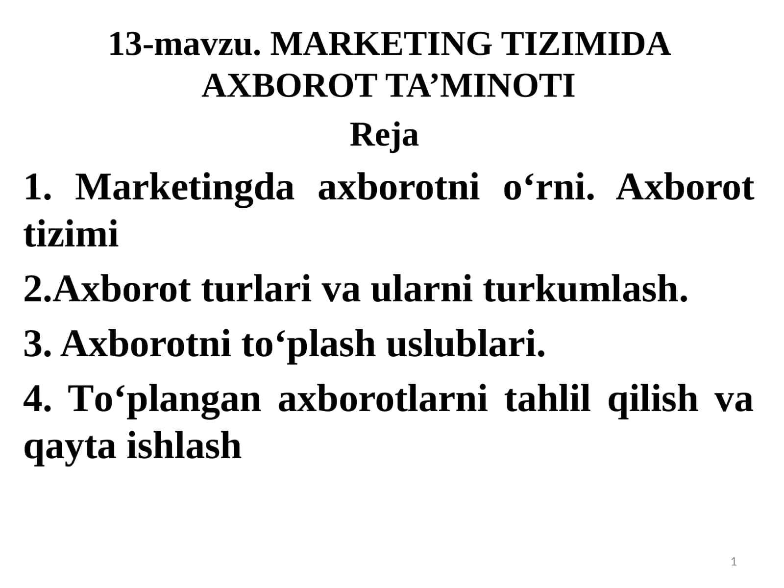 MARKETING TIZIMIDA AXBOROT TA'MINOTI 1