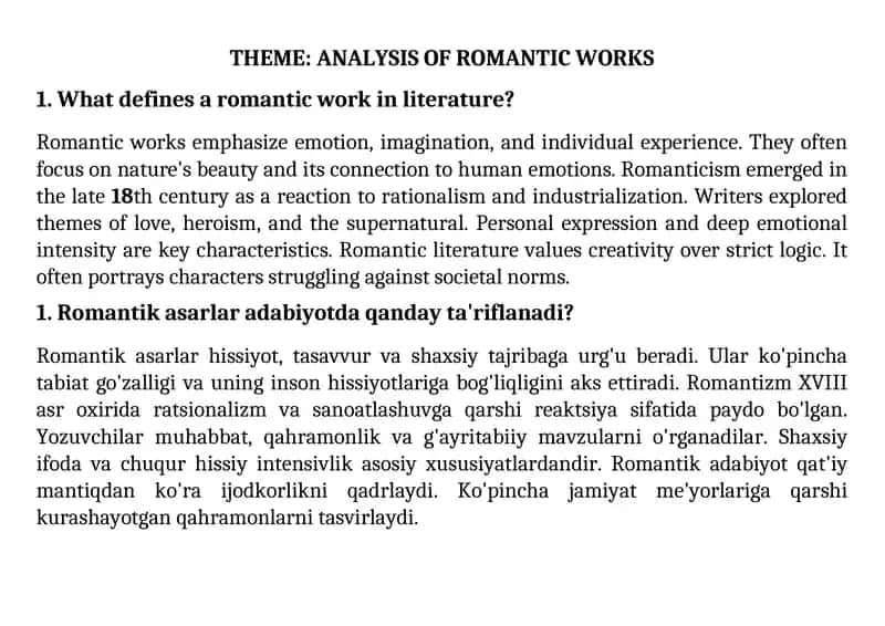 Analysis of Romantic Works 1