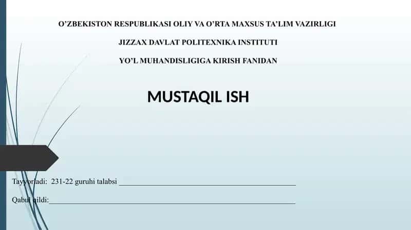 Ko‘priklarning yuklamalarini hisoblash 1