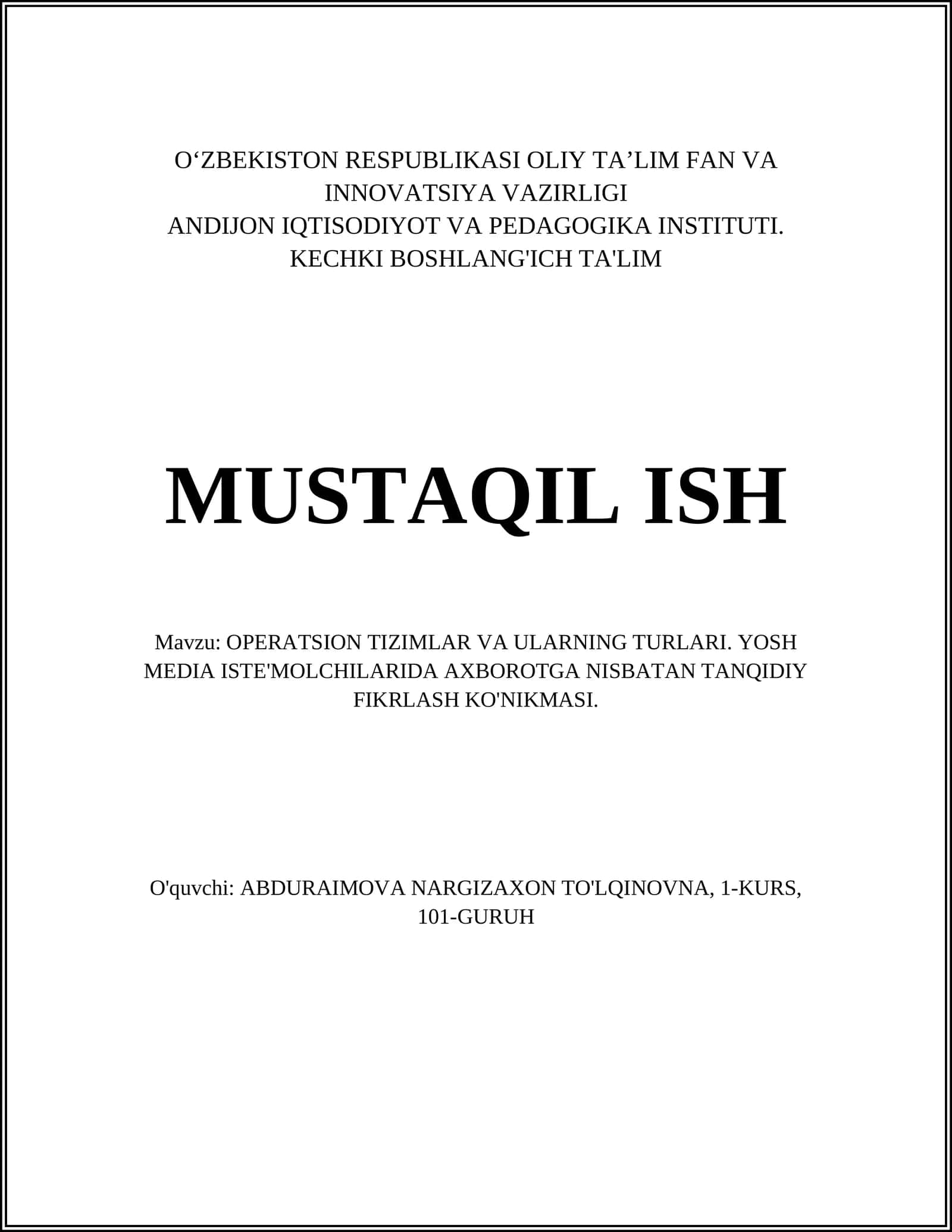 OPERATSION TIZIMLAR VA ULARNING TURLARI 1