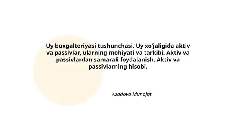 Uy buxgalteriyasi tushunchasi 1