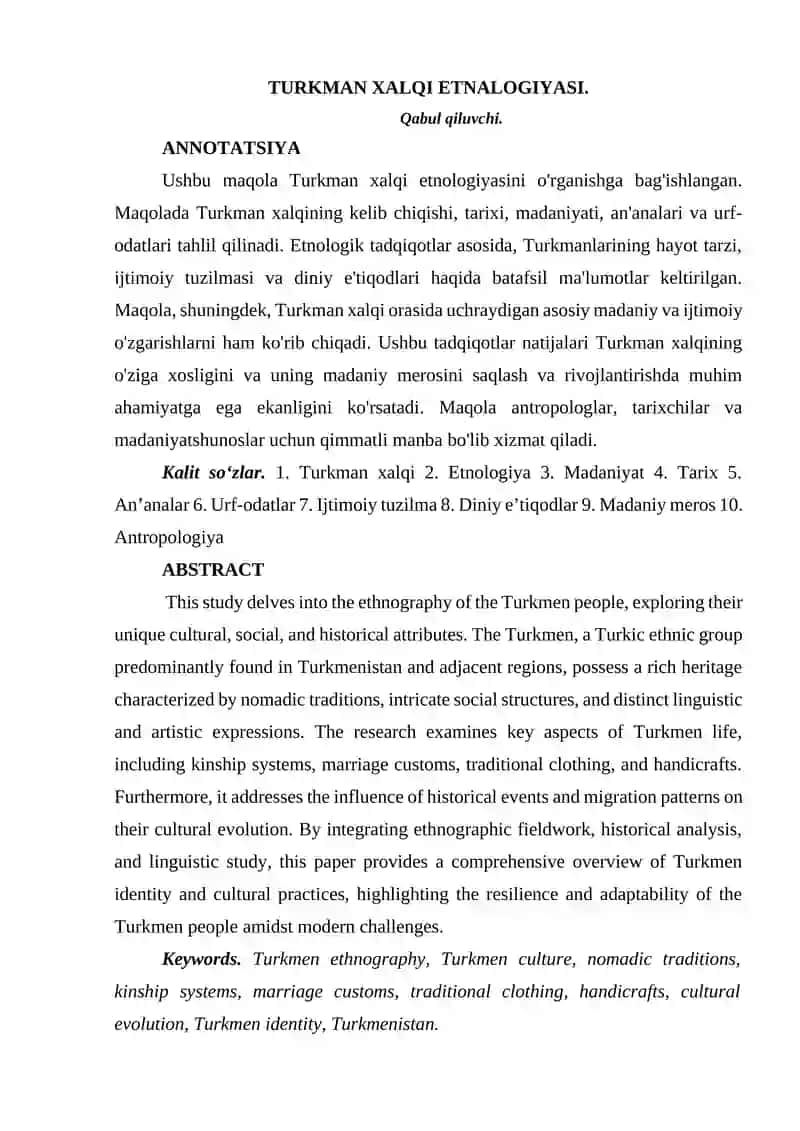 TURKMAN XALQI ETNALOGIYASI
