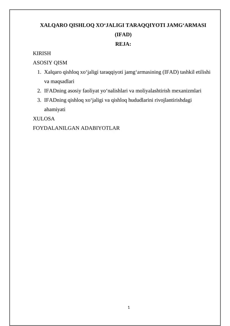 XALQARO QISHLOQ XO‘JALIGI TARAQQIYOTI JAMG‘ARMASI (IFAD) 1