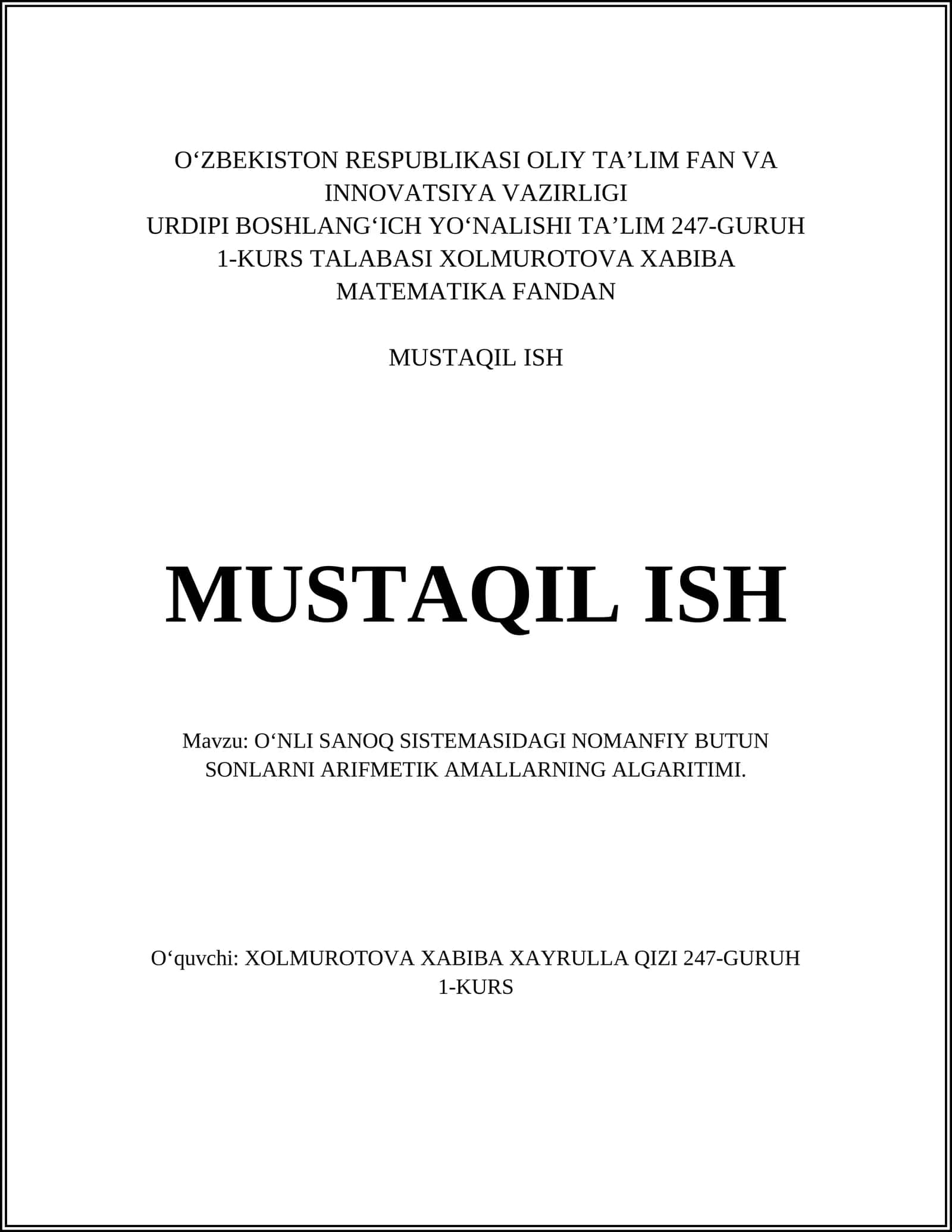 Oʻnlik sanoq sistemasi asoslari 1