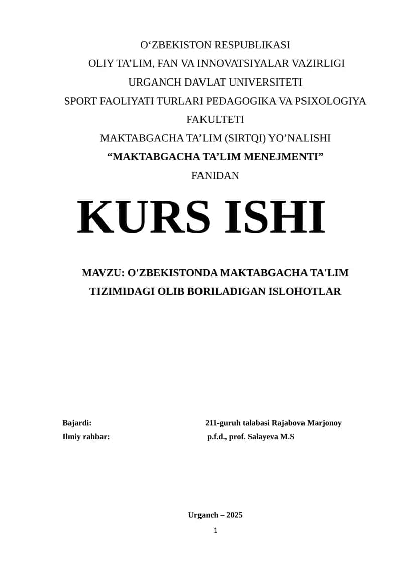 MAKTABGACHA TA'LIM MENEJMENTI 1