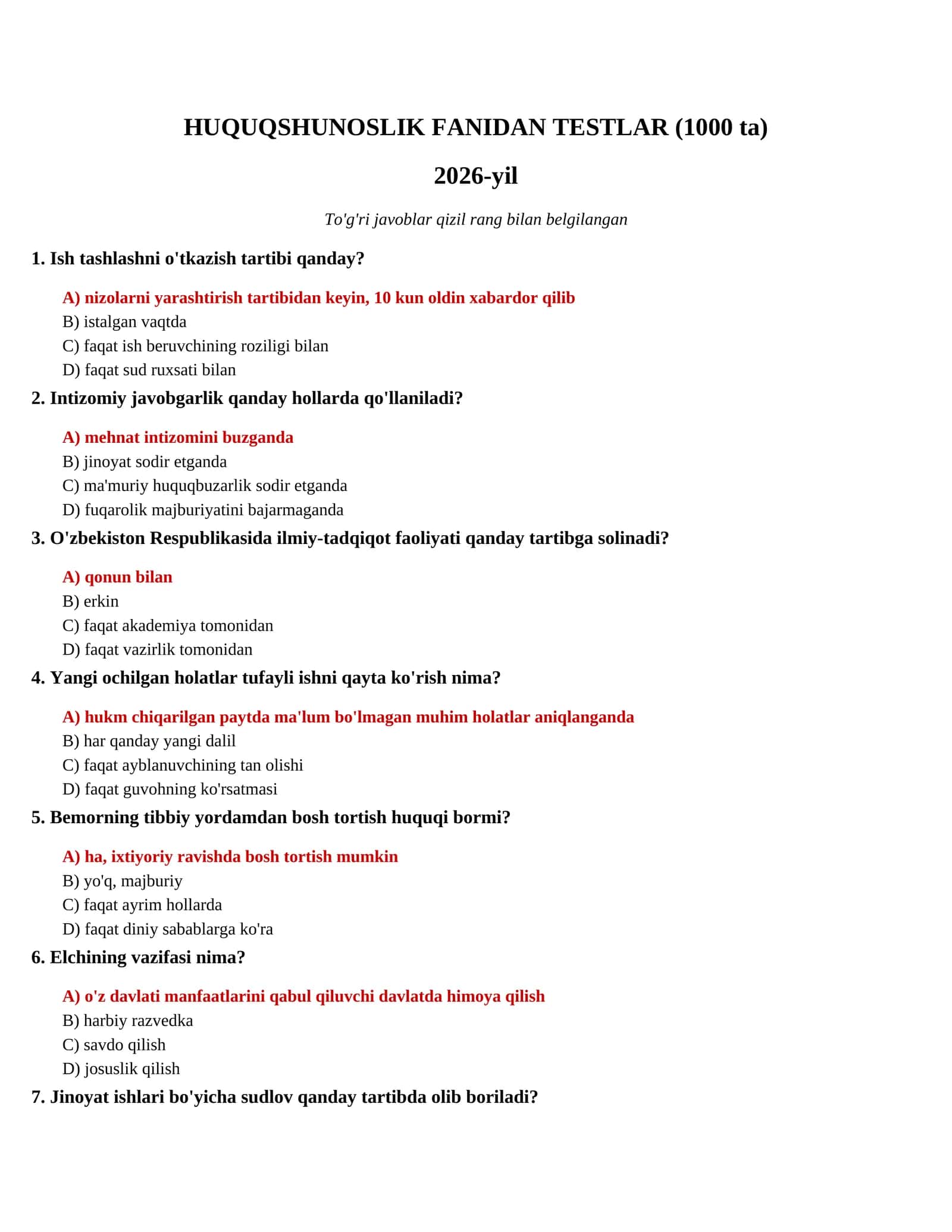 HUQUQSHUNOSLIK FANIDAN TESTLAR (1000 ta) 1