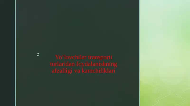 Yo‘lovchilar transporti turlaridan foydalanishning afzalligi va kamchiliklari 1