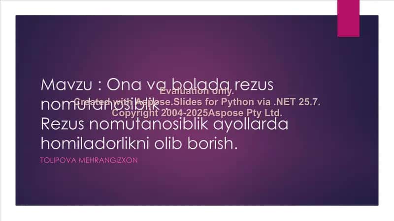 Rezus nomutanosiblik va homiladorlik 1