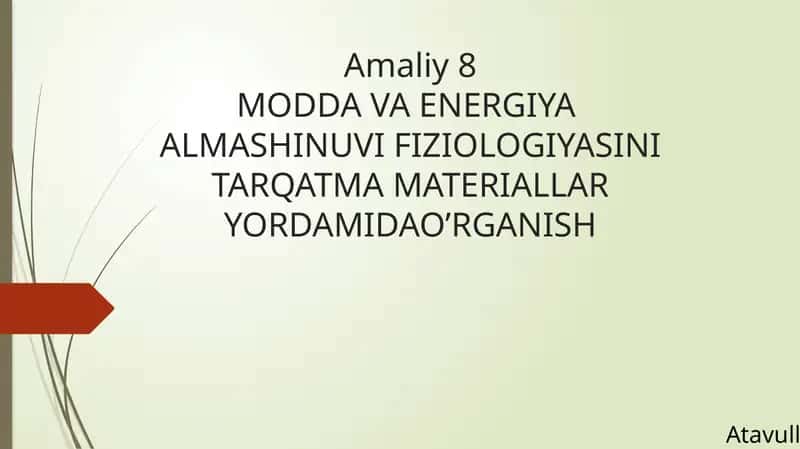 Modda va energiya almashinuvi fiziologiyasi 1