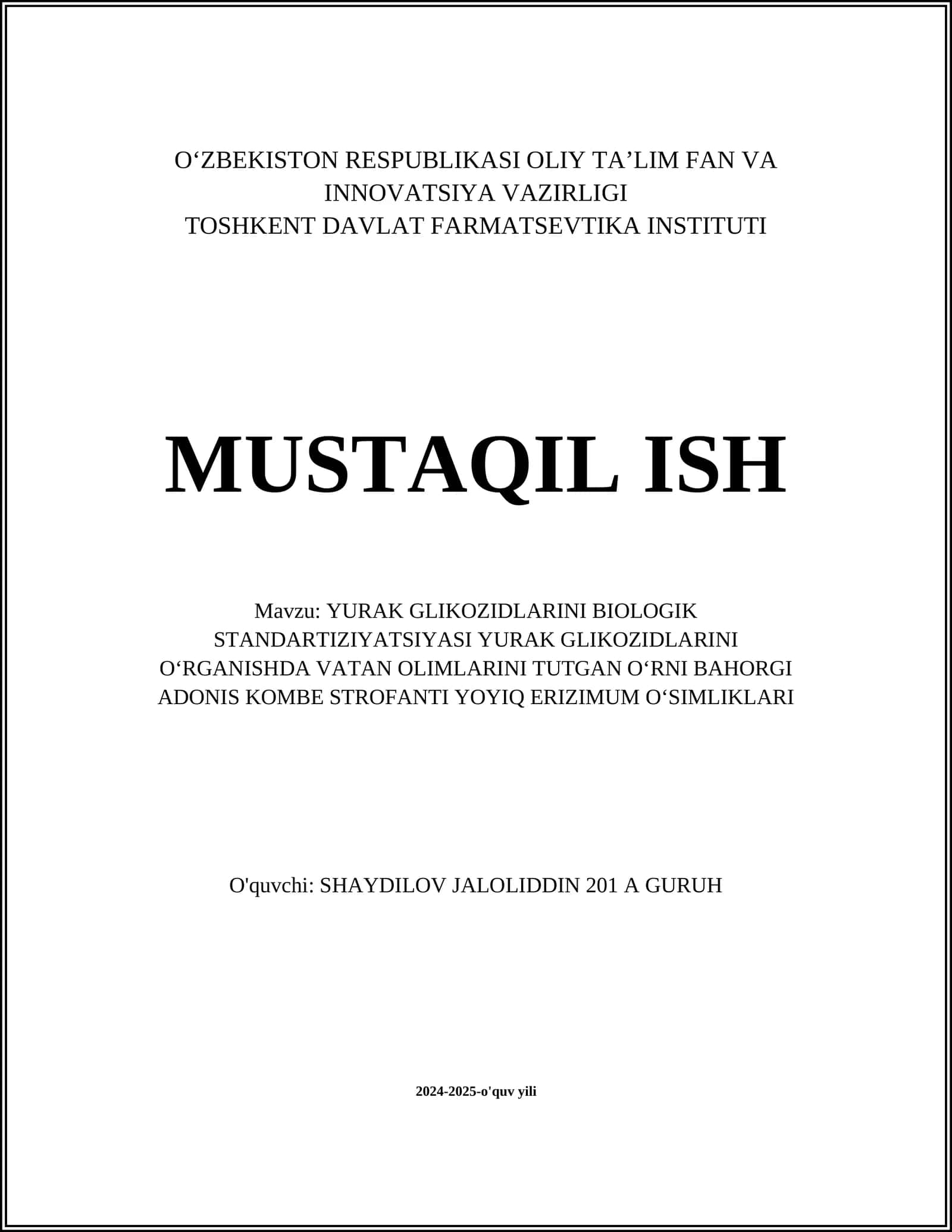 YURAK GLIKOZIDLARINI BIOLOGIK STANDARTIZIYATSIYASI YURAK GLIKOZIDLARINI OʻRGANISHDA VATAN OLIMLARINI TUTGAN OʻRNI BAHORGI ADONIS KOMBE STROFANTI YOYIQ ERIZIMUM OʻSIMLIKLARI 1