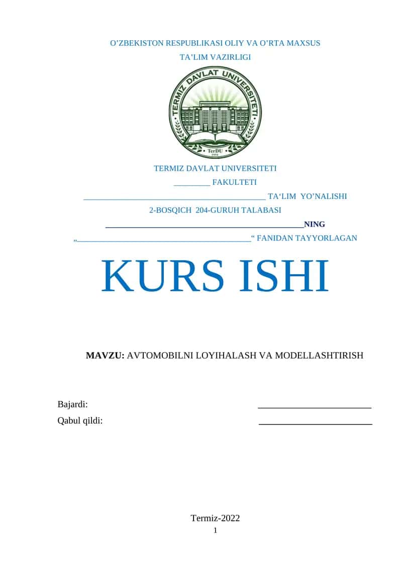 AVTOMOBILNI LOYIHALASH VA MODELLASHTIRISH 1