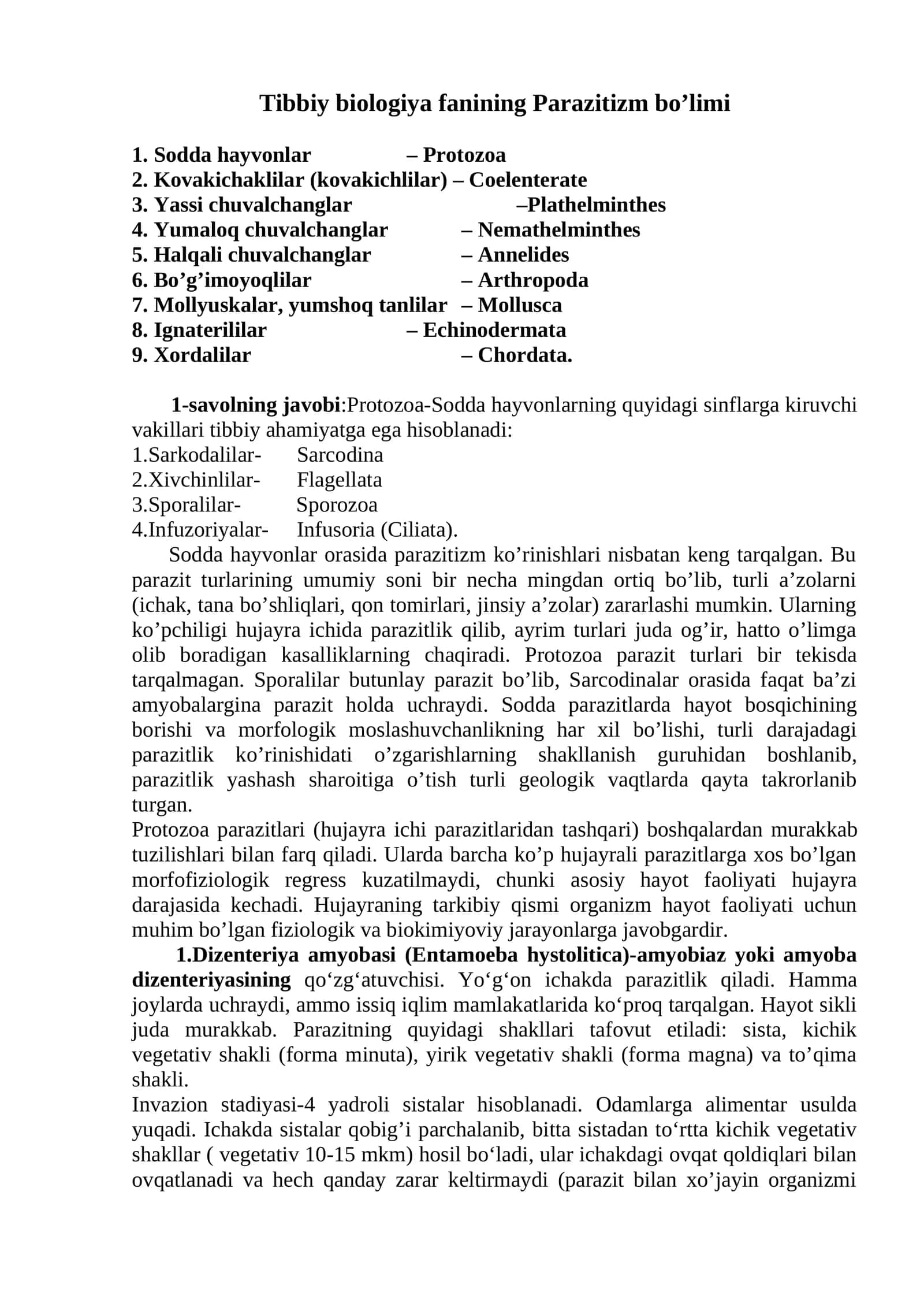Tibbiy biologiya fanining Parazitizm bo’limi 1