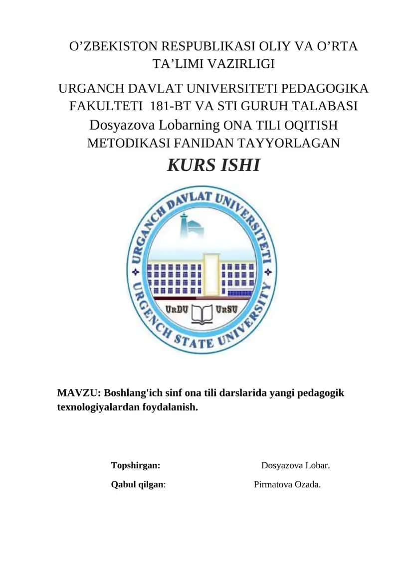 Dosyazova Lobarning ONA TILI OQITISH METODIKASI 1