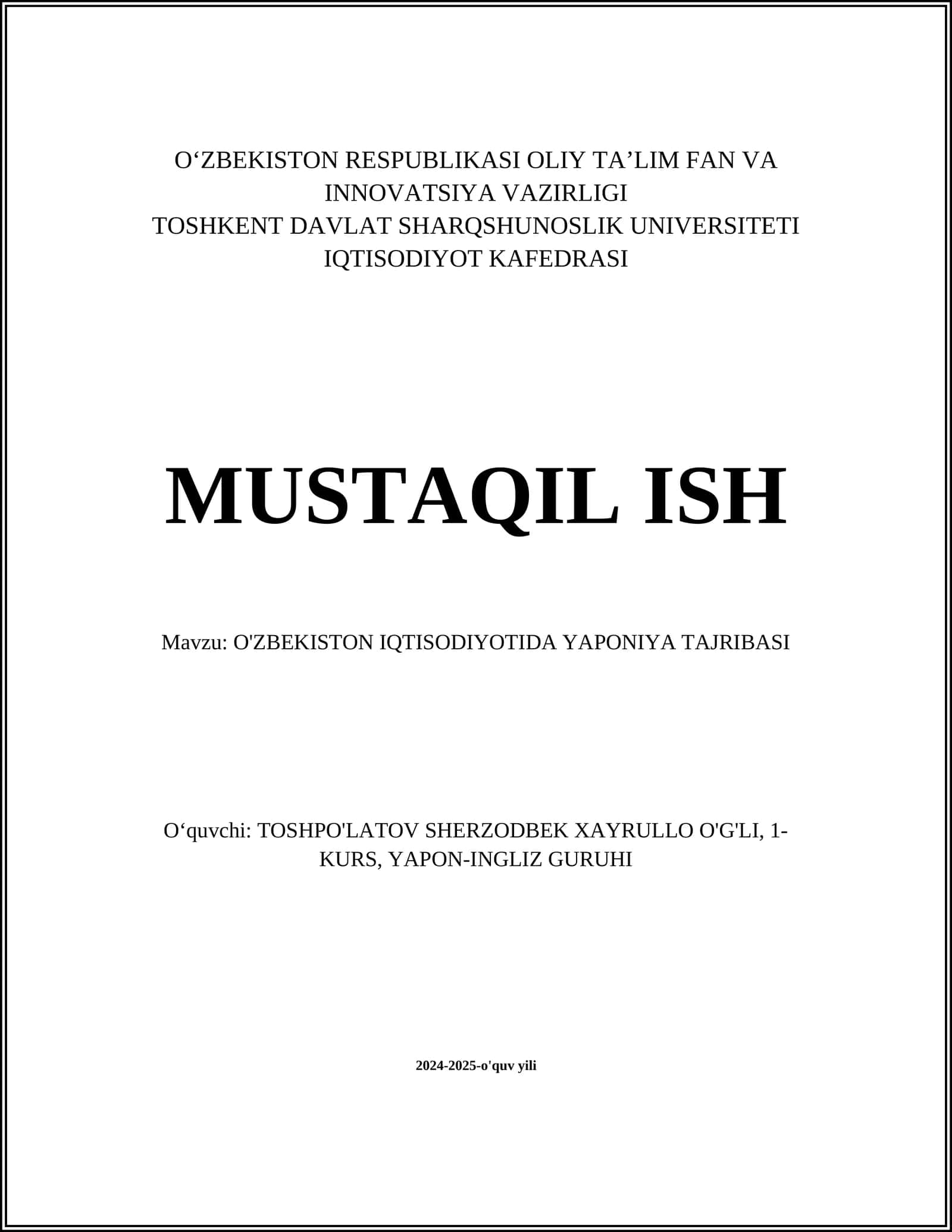 O'ZBEKISTON IQTISODIYOTIDA YAPONIYA TAJRIBASI 1