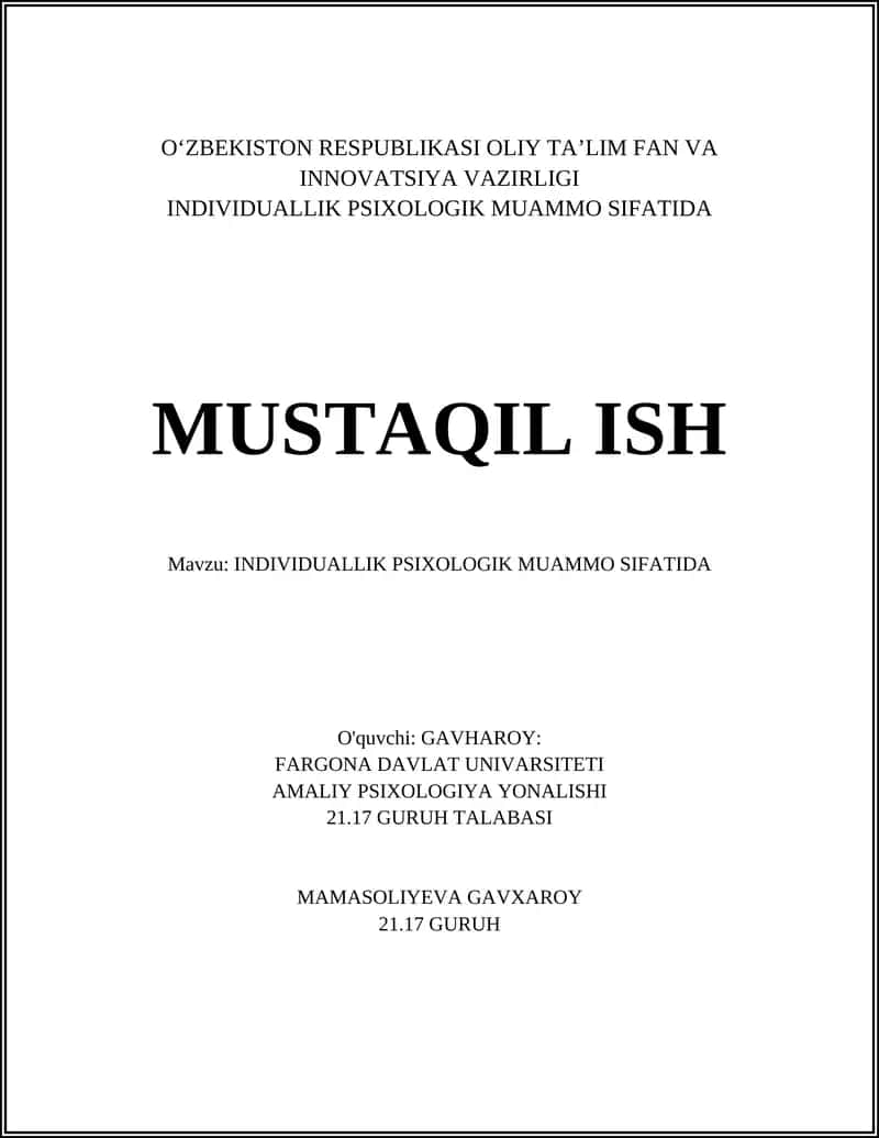 INDIVIDUALLIK PSIXOLOGIK MUAMMO SIFATIDA 1