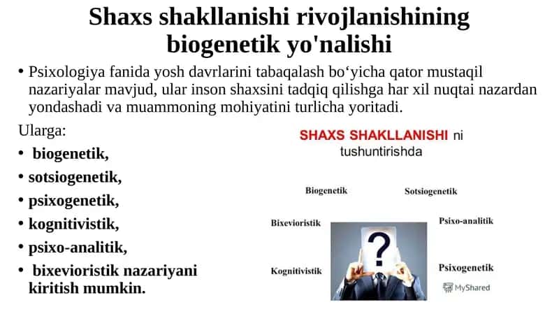 Shaxs shakllanishi rivojlanishining biogenetik yo'nalishi 1