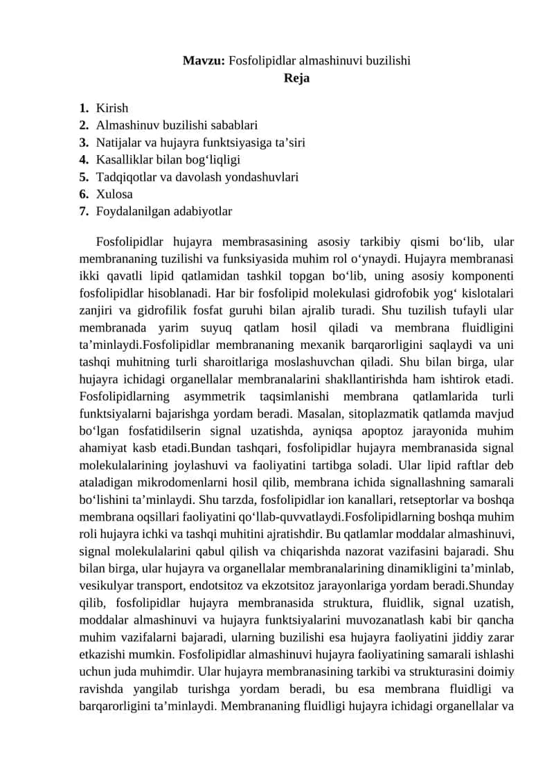 Fosfolipidlar almashinuvi buzilishi 1