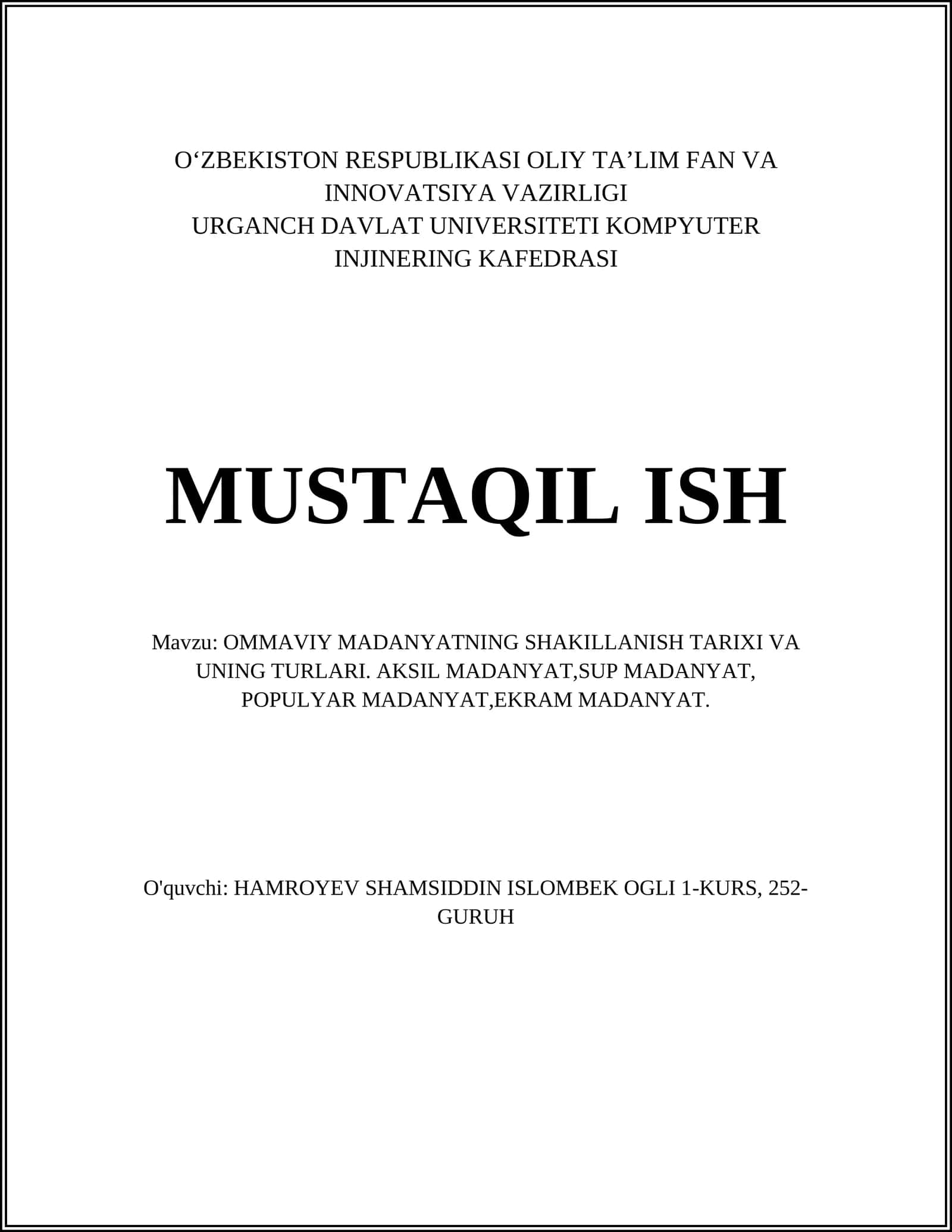 OMMAVIY MADANYATNING SHAKILLANISH TARIXI VA UNING TURLARI 1