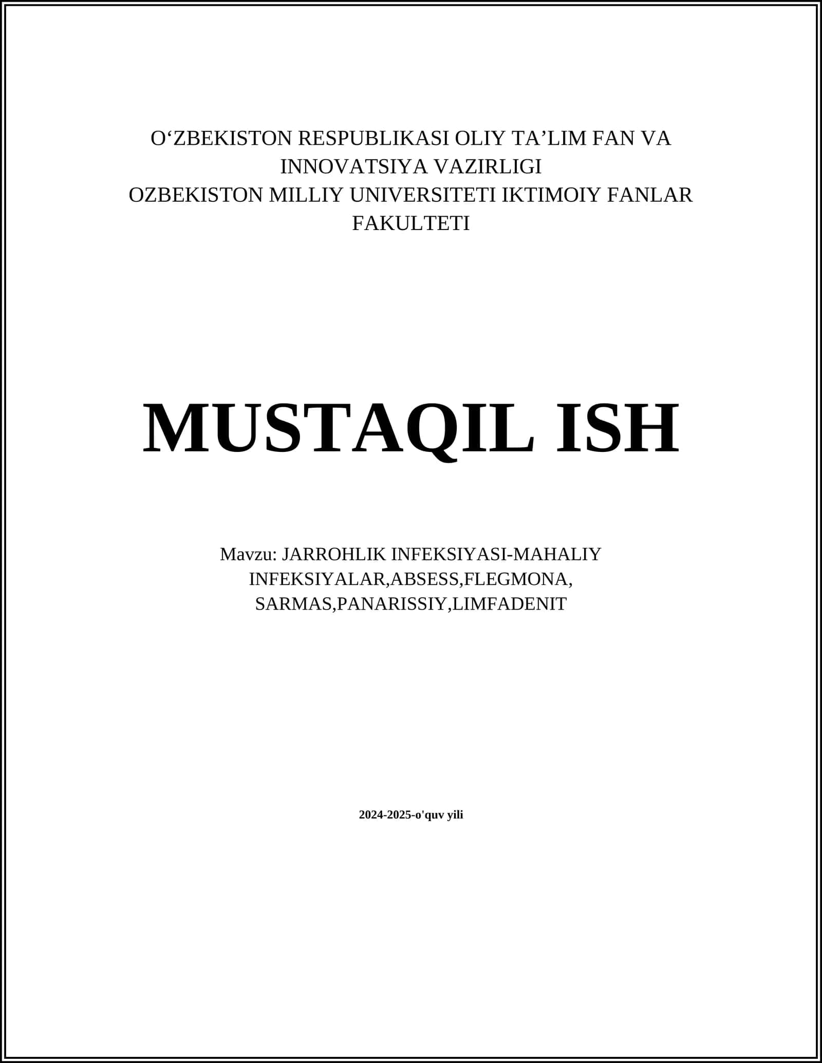 JARROHLIK INFEKSIYASI-MAHALIY INFEKSIYALAR,ABSESS,FLEGMONA, SARMAS,PANARISSIY,LIMFADENIT 1