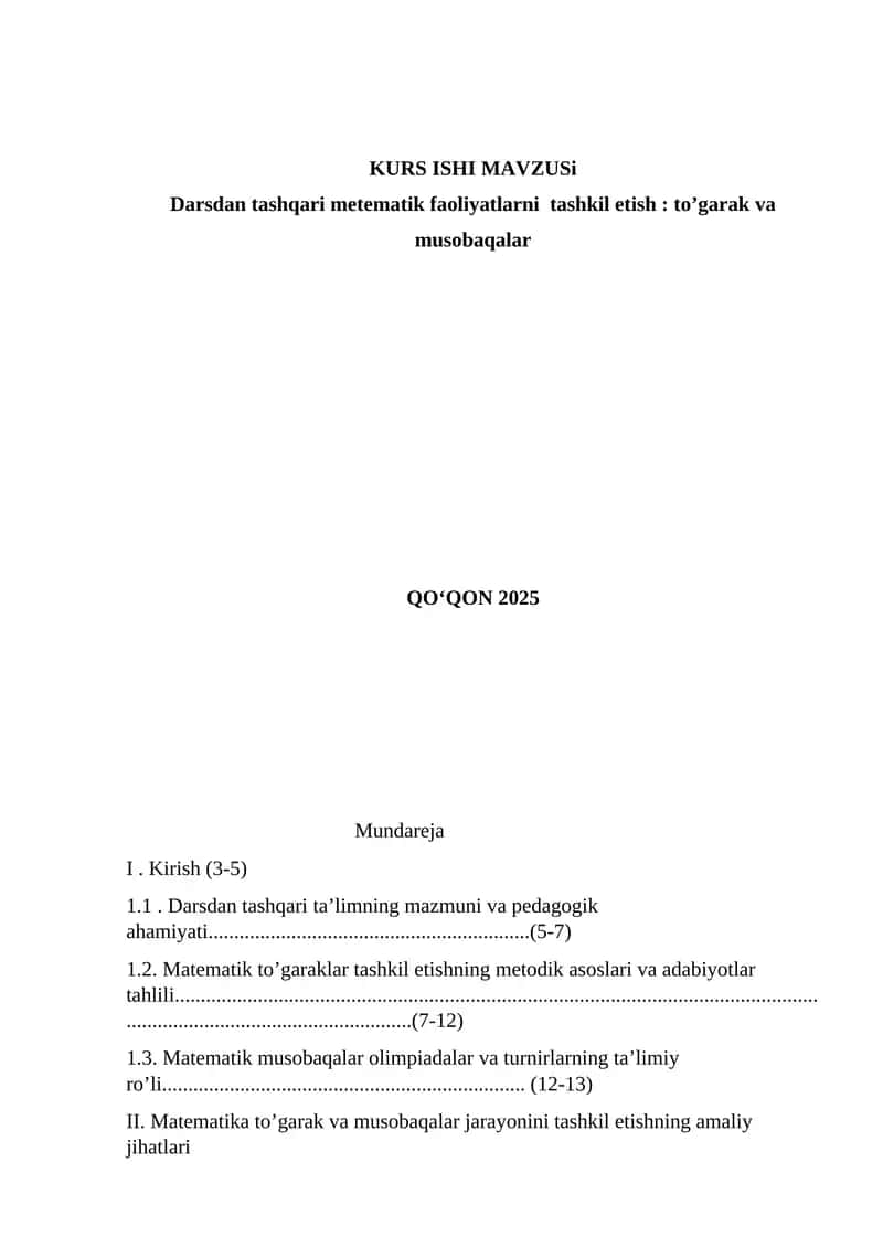 Matematik to’garaklar tashkil etishning metodik asoslari va adabiyotlar tahlili 1