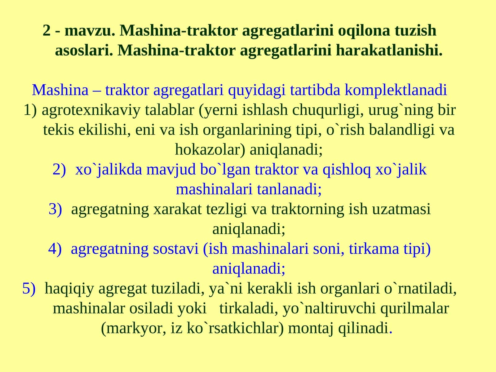 Mashina-traktor agregatlarini oqilona tuzish asoslari 1