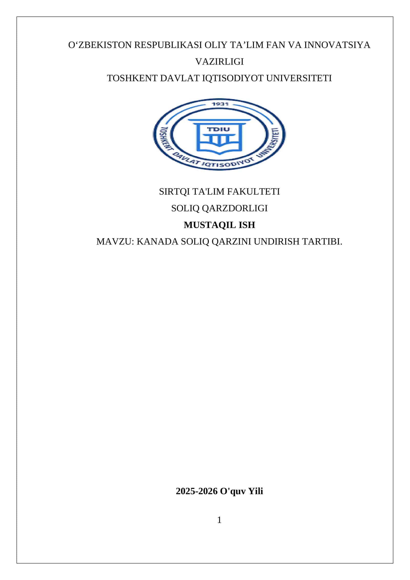 KANADA SOLIQ QARZINI UNDIRISH TARTIBI 1