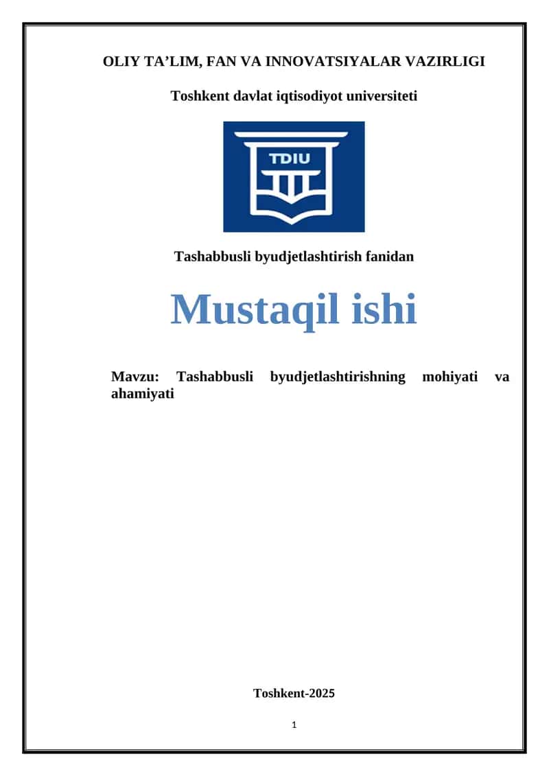 Tashabbusli byudjetlashtirishning mohiyati va ahamiyati 1