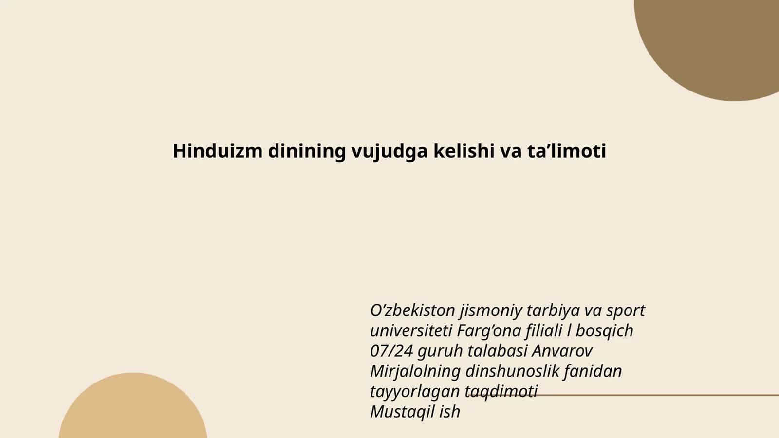 Hinduizm dinining vujudga kelishi va ta’limoti 1