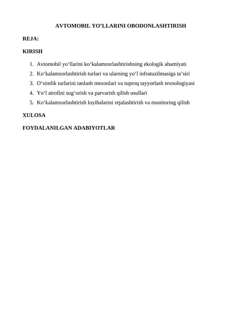 AVTOMOBIL YO’LLARINI OBODONLASHTIRISH 1