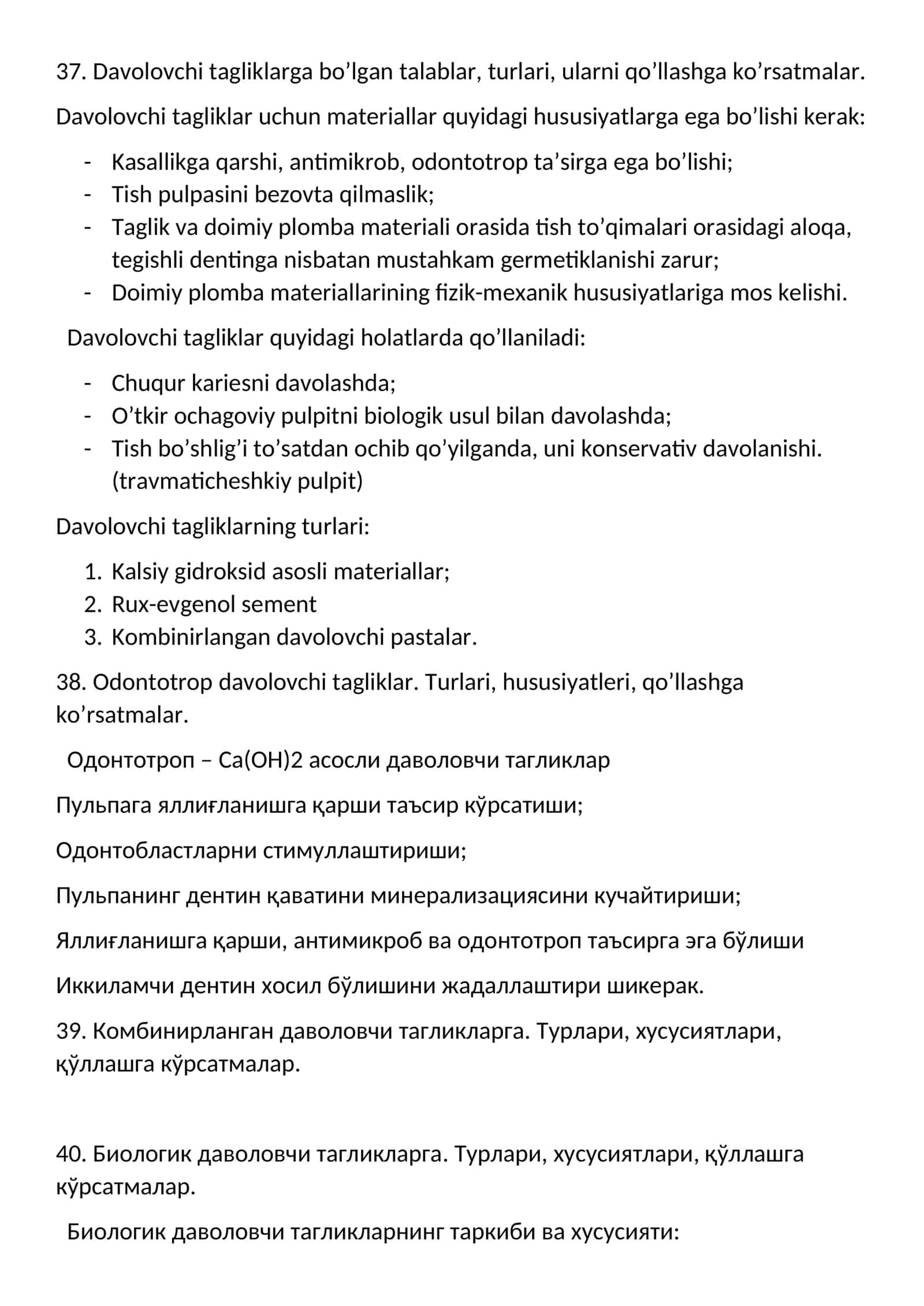 Preklinik restavratsion stomatologiya imtixon javoblari II qisim 1