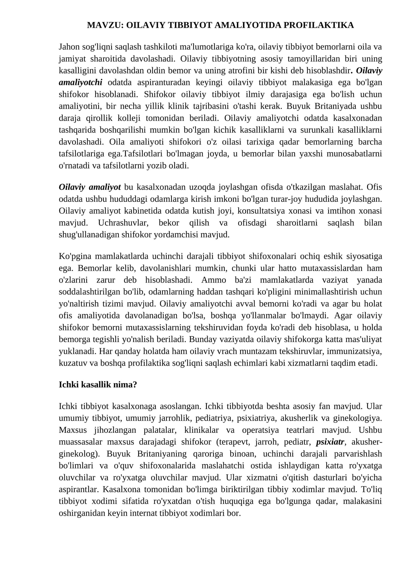 OILAVIY TIBBIYOT AMALIYOTIDA PROFILAKTIKA 1