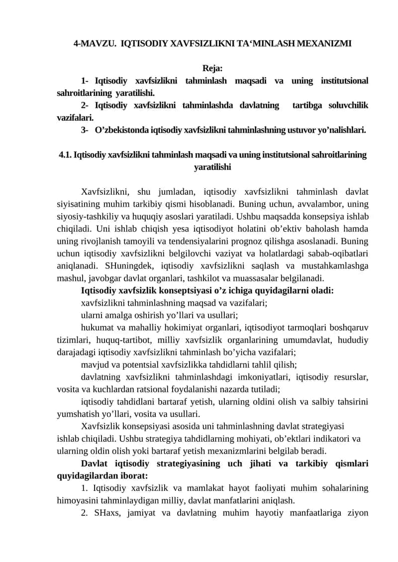 IQTISODIY XAVFSIZLIKNI TA‘MINLASH MEXANIZMI 1
