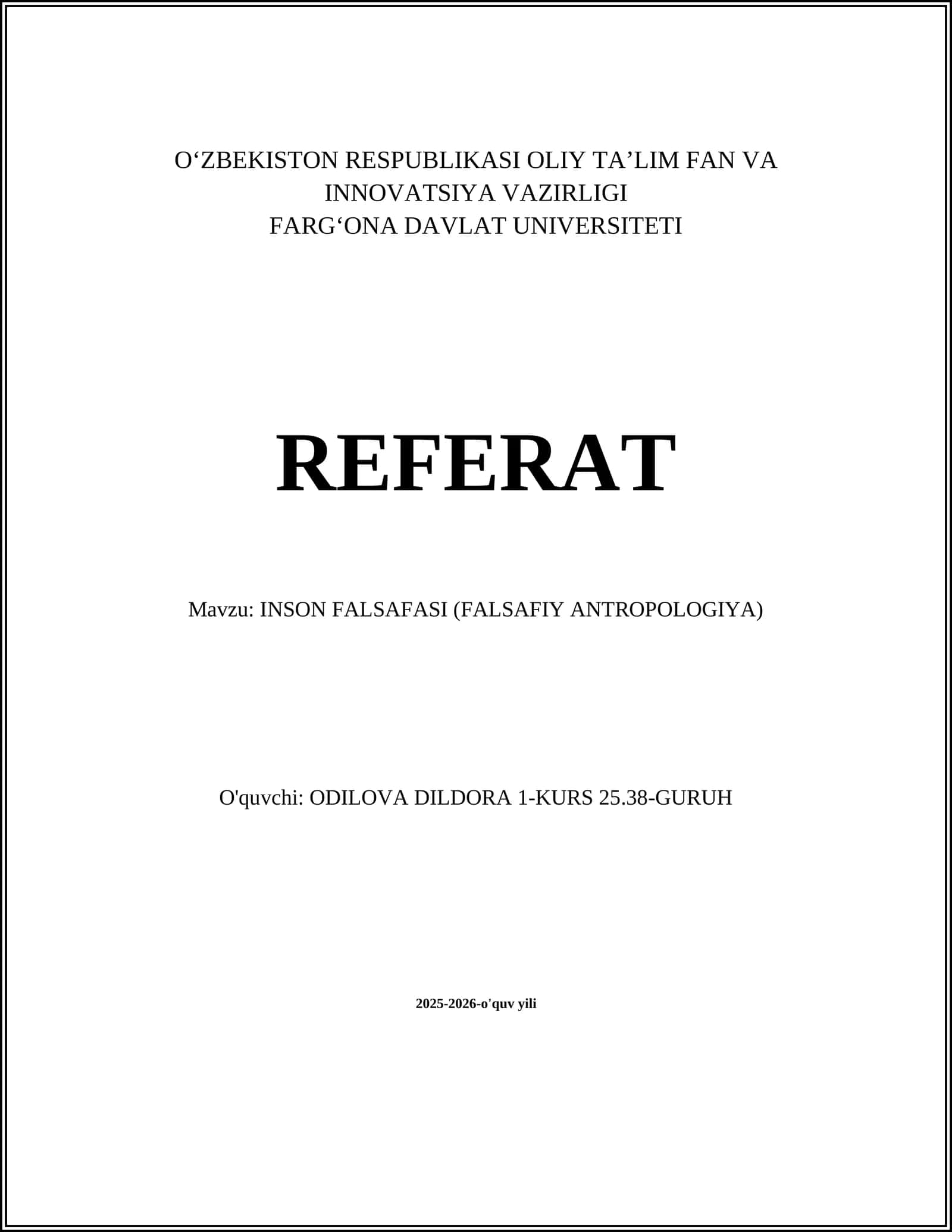 INSON FALSAFASI (FALSAFIY ANTROPOLOGIYA) 1