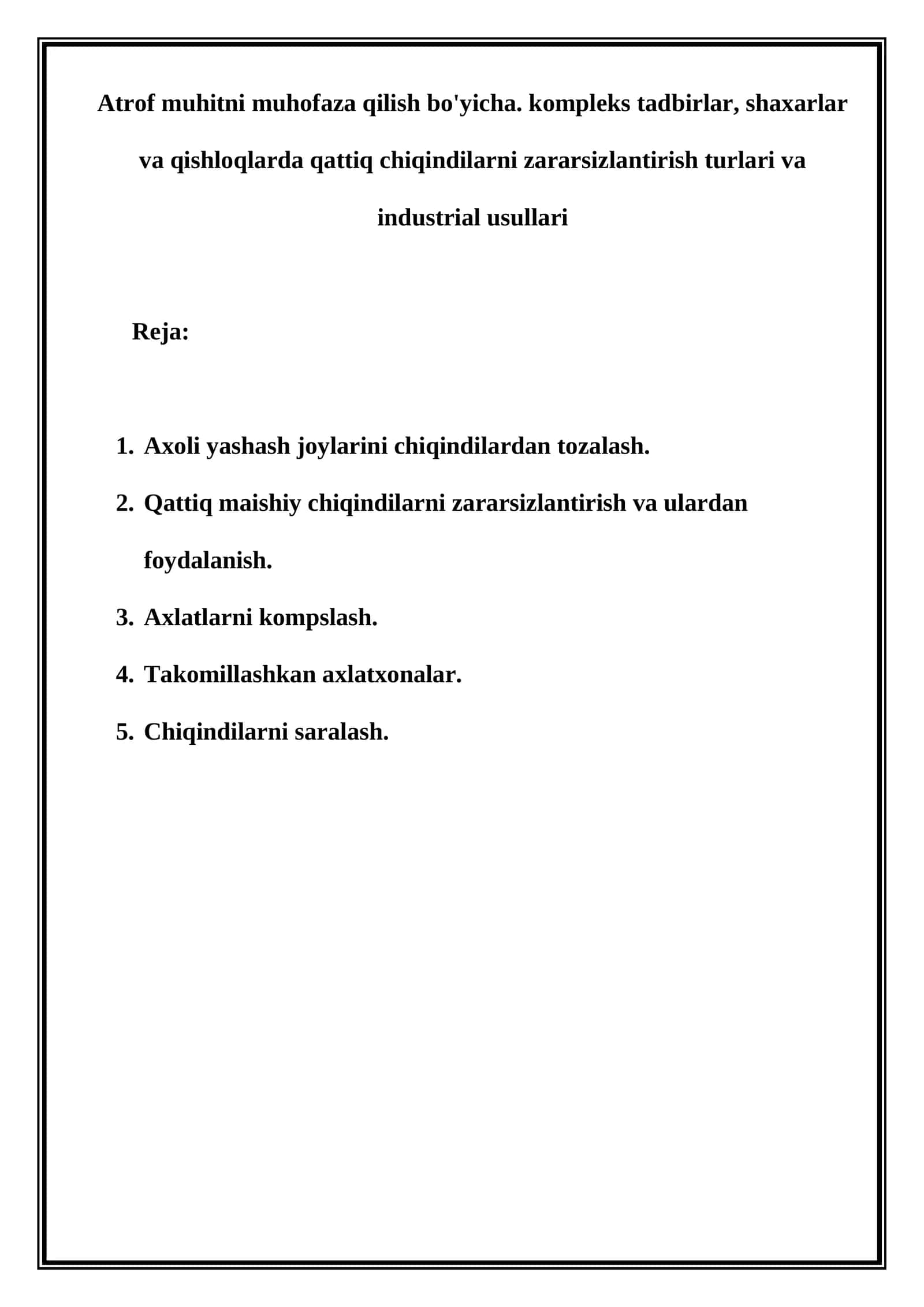 Atrof muhitni muhofaza qilish bo'yicha. kompleks tadbirlar 1