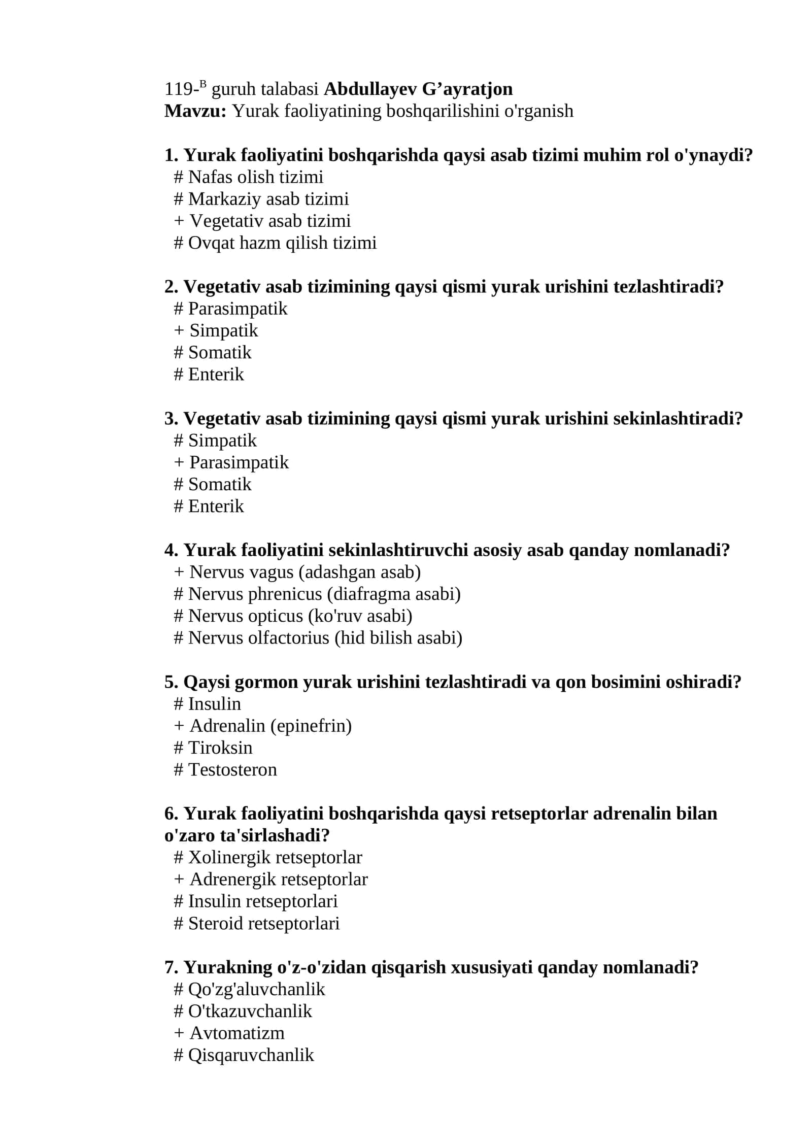 Yurak faoliyatining boshqarilishini o'rganish 1