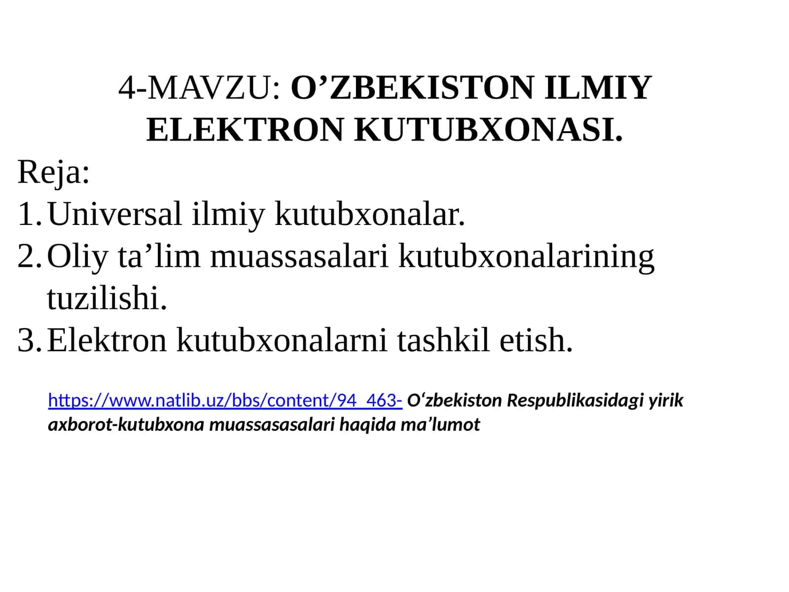 O’ZBEKISTON ILMIY ELEKTRON KUTUBXONASI 1