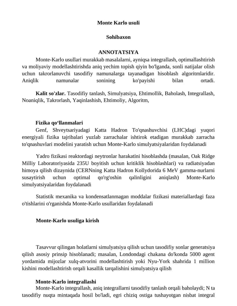 Monte Karlo usuli 1