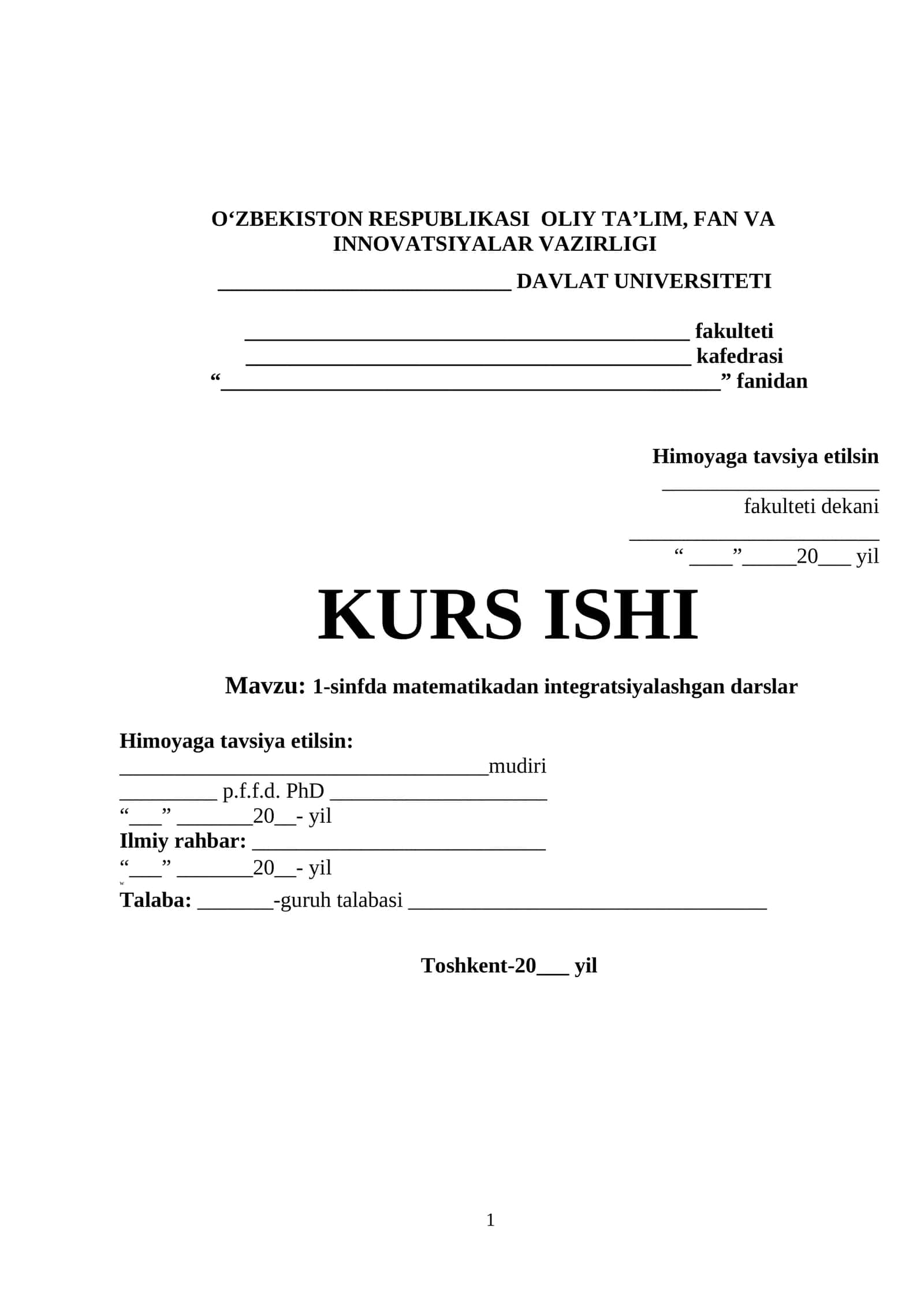 1-sinfda Matematikadan Integratsiyalashgan Darslar 1