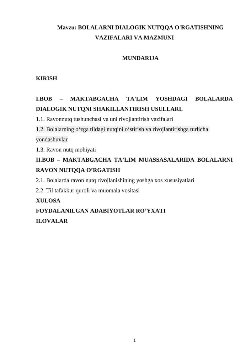 BOLALARNI DIALOGIK NUTQQA O'RGATISHNING VAZIFALARI VA MAZMUNI 1