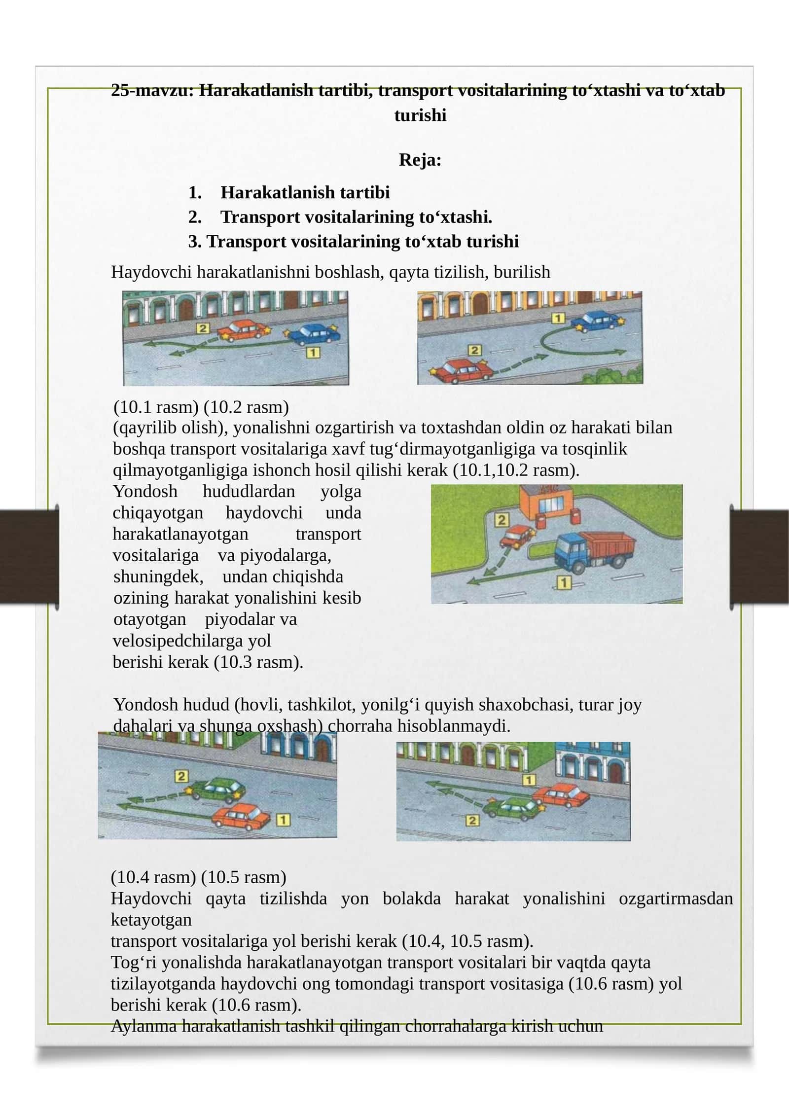 Harakatlanish tartibi, transport vositalarining to‘xtashi va to‘xtab turishi 1
