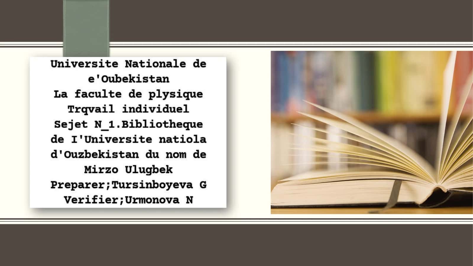 Bibliothèque de l'Université nationale d'Ouzbékistan du nom deMirzoUlugbek 1