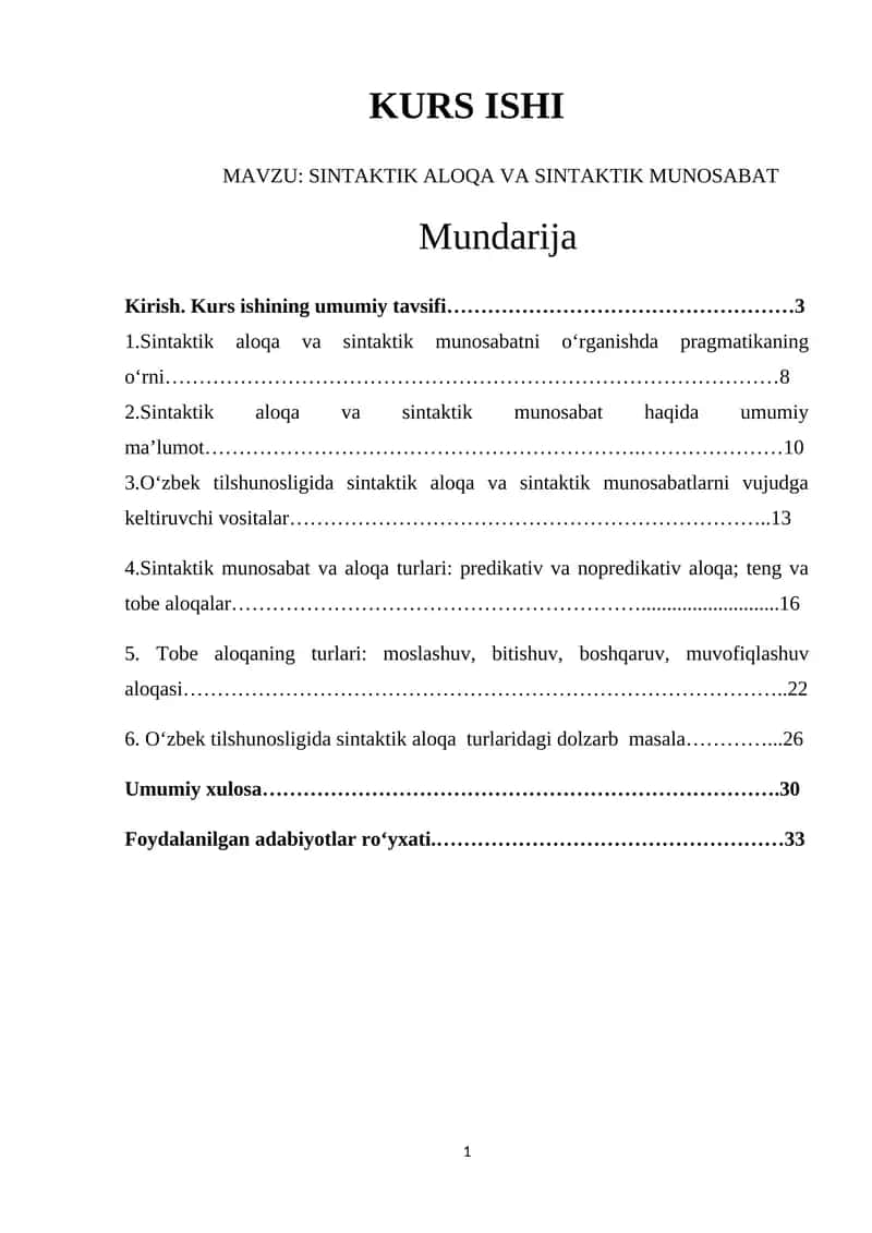 SINTAKTIK ALOQA VA SINTAKTIK MUNOSABAT 1