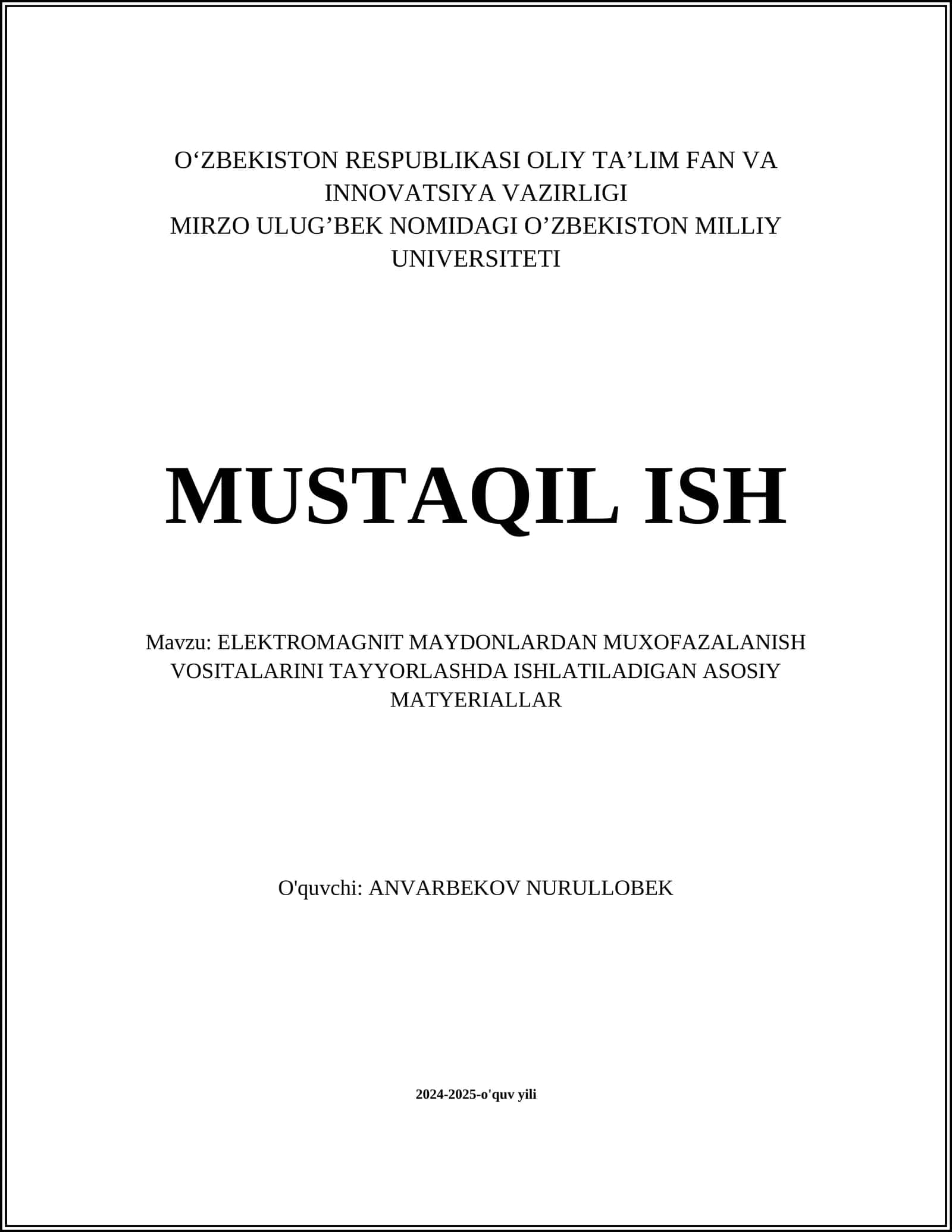 ELEKTROMAGNIT MAYDONLARDAN MUXOFAZALANISH VOSITALARINI TAYYORLASHDA ISHLATILADIGAN ASOSIY MATYERIALLAR 1