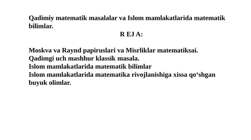 Qadimiy matematik masalalar va Islom mamlakatlarida matematik bilimlar 1