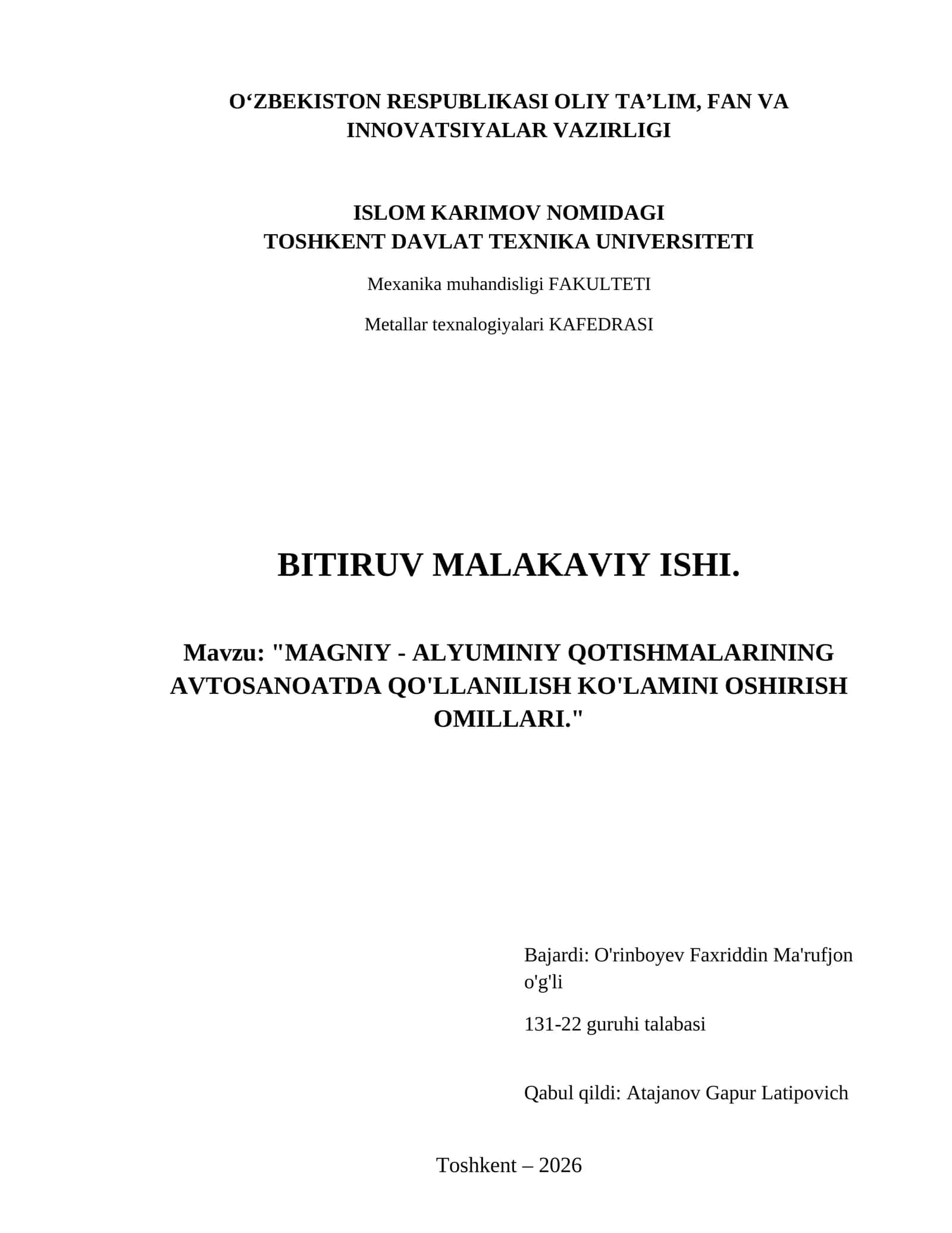 Magniy - alyuminiy qotishmalarining 1