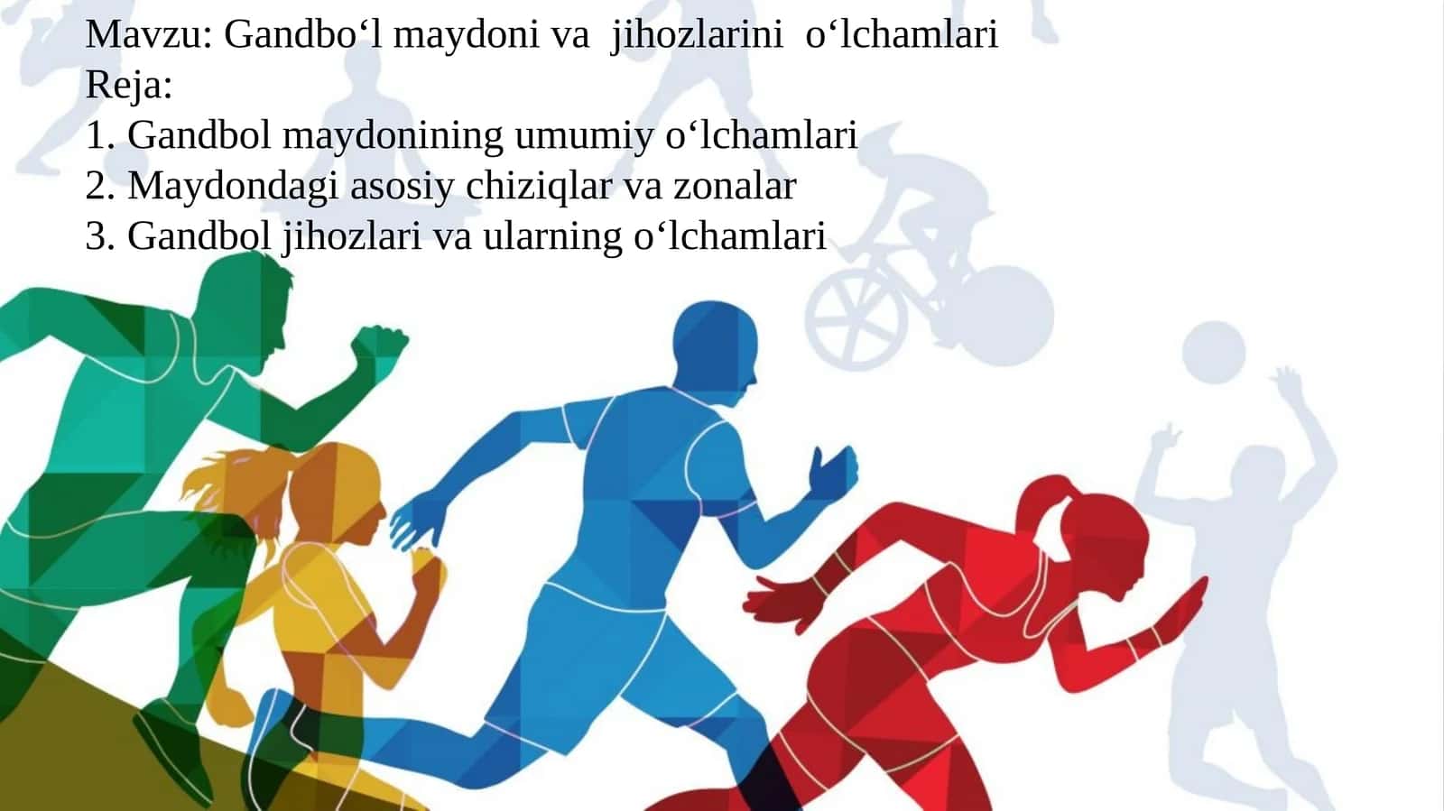 Gandbo‘l maydoni va  jihozlarini  o‘lchamlari 1