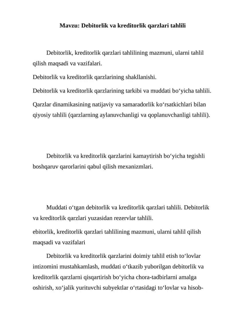 Debitorlik va kreditorlik qarzlari tahlili 1