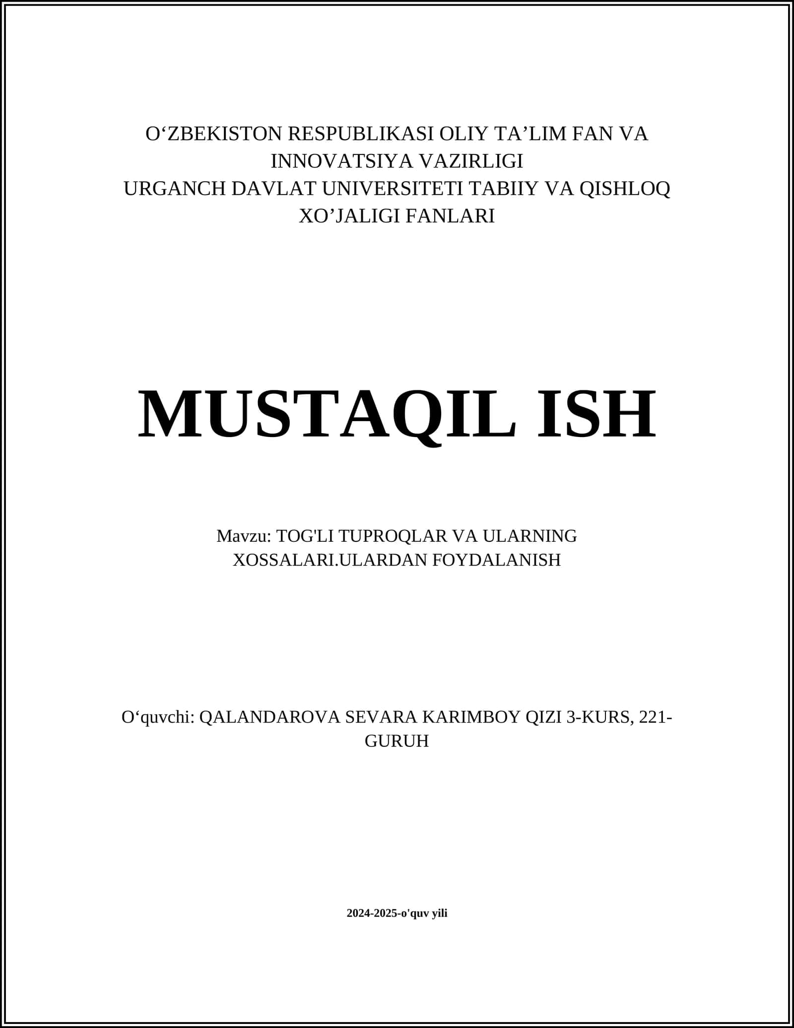 TOG'LI TUPROQLAR VA ULARNING XOSSALARI.ULARDAN FOYDALANISH 1