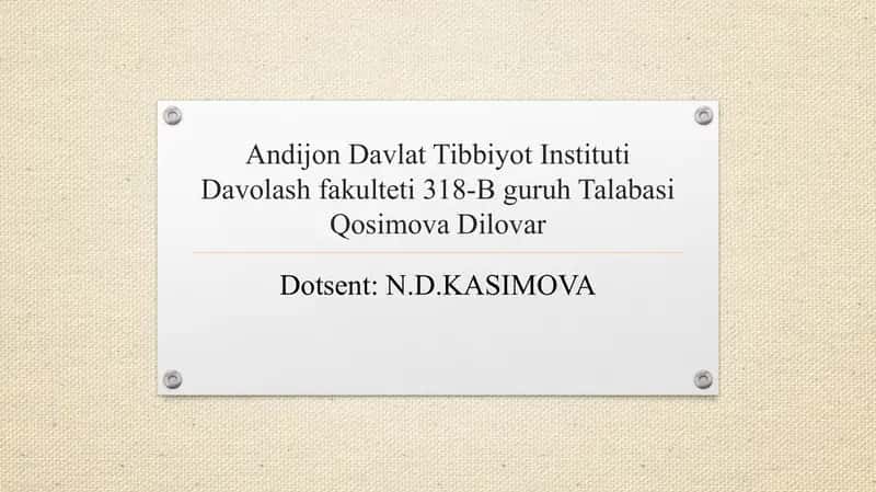 Asosiy klinik sindromlar. Koronar tomir yetishmovchiligi sindromi: Yurakning ishemik kasalligi (YuIK) haqida tushuncha. Stenokardiya tasnifi. Turg‘un zo‘riqish stenokardiyasi simptomatologiyasi. Miokard infarkti simptomatologiyasi. Qon aylanish yetishmovchiligi sindromi. Yurak astmasi, o‘pka shishi. Diagnostika. Davolash asosiy prinsiplari. Yurak qon - tomir kasalliklarida qo’shimcha tonlar. Yurak shovqinlari, hosil bo’lish mexanizmi 1