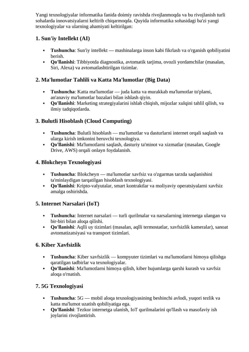 Informatika fanidagi yangi texnologiyalar 1